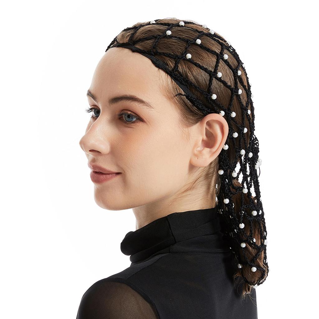 Handcraft Silk Crochet Turban Hat Knitted Hair Net with Artificial Pearl Designs Great for Daily Wear and Formal Event