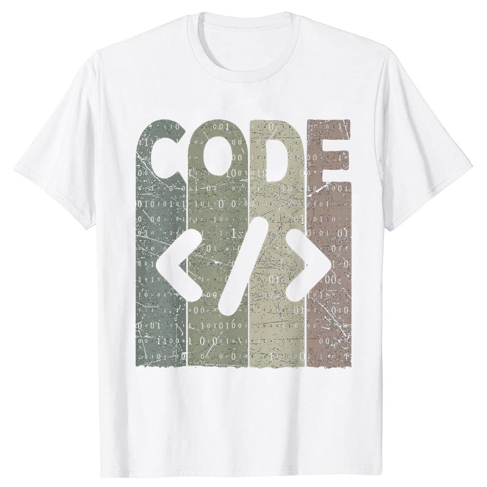 Code Vintage Coding Retro Programmer Nerd T Shirts Men Humor Streetwear Tee Shirt Short Sleeve Unisex Loose Crewneck Clothing