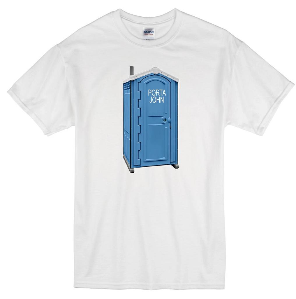 PORTA JOHN POTTY JON OUTSIDE PORTABLE TOILET CRAPPER FUNNY SPOOF WHITE T-shirt Tops Tees Unisex