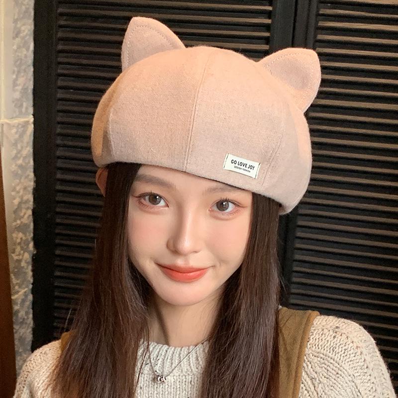 Korean Style Cute Cat Ear Beret - Casual, Versatile, Slimming, Large Head Circumference