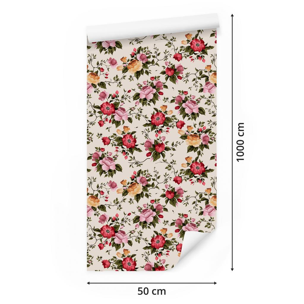 Colorful Roses Wallpaper In Watercolor Style for Living Room and Bedroom 50x1000