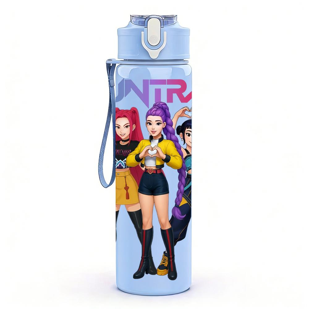 1PC Hunrix Girl Character Group Graphic,750ml Color Plastic Sports Water Bottle,Leakproof Flip Straw Lid,Suitable for Sports Office Home Use