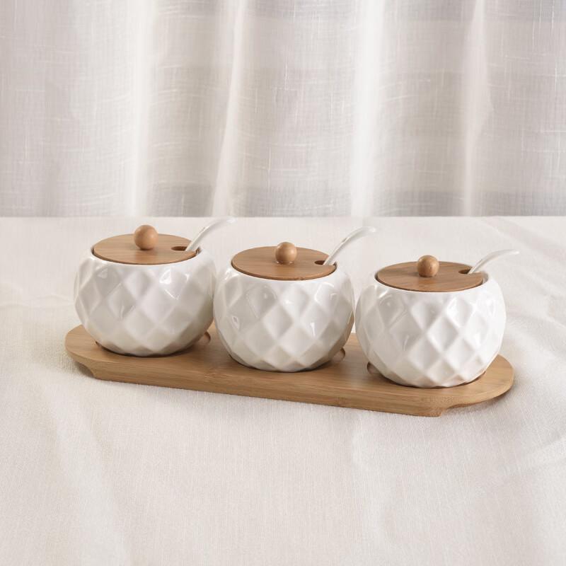 

LISM Ceramic Spice Jar Set with Diamond Bamboo Lids