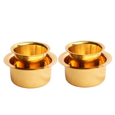 Indische Traditionelle Messing Kaffeetasse Dawara/Dabara & Becher zum Servieren von Kumbakonam Filterkaffee/Tee Dabara Schlicht - 150ml (2er Set)