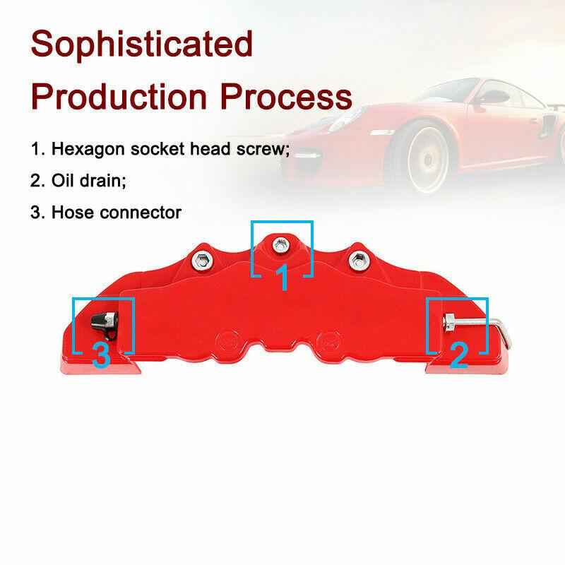 4ks Univerzální 3D Styl Červená Přední + Zadní Příslušenství Kryt třmenu kotoučové brzdy do auta
