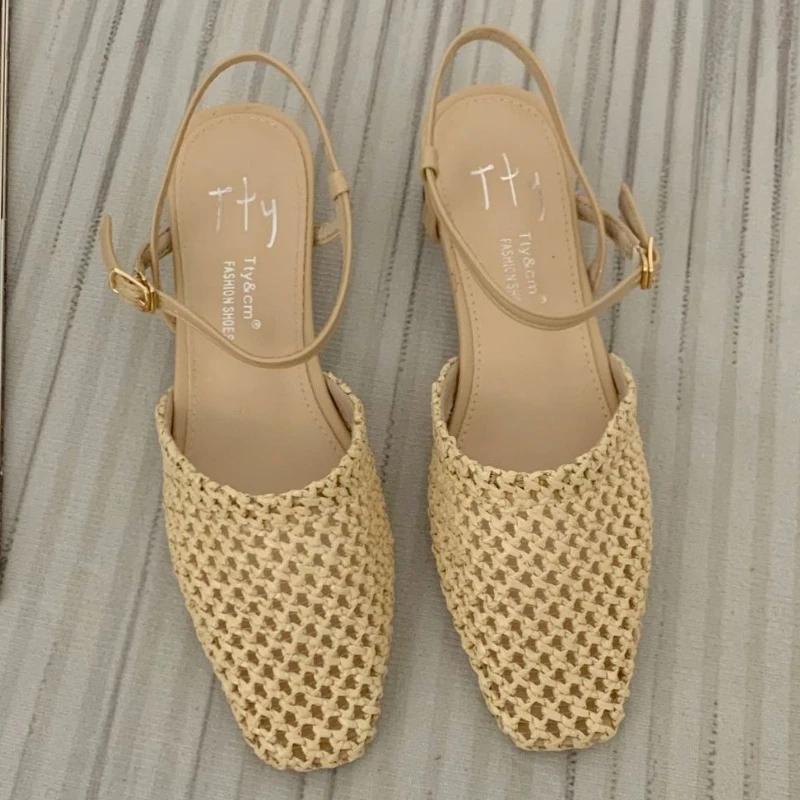 Fashion Fashion Ankle Buckle Wedge Sandals Women Retro Mesh Hollow Woven Sandals Comfort Breathable Brand Designer Shoes Sandalias Mujer