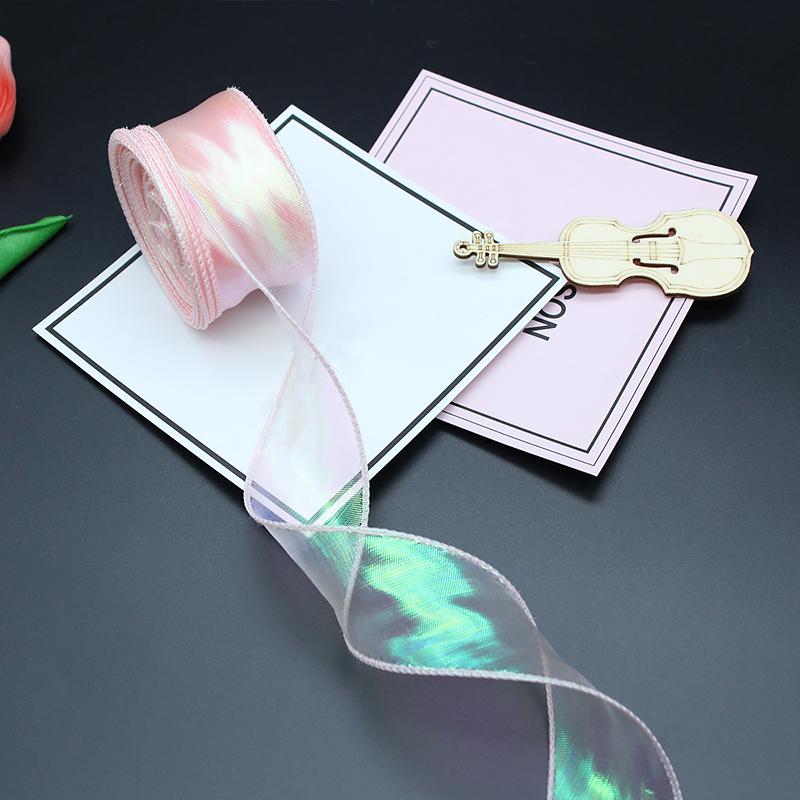 

4cm x 10Yards/Roll Webbing Party Craft Materials Bow Making Wrapping Ribbon Bouquet Packaging Colorful Gradient DIY Multi-Color