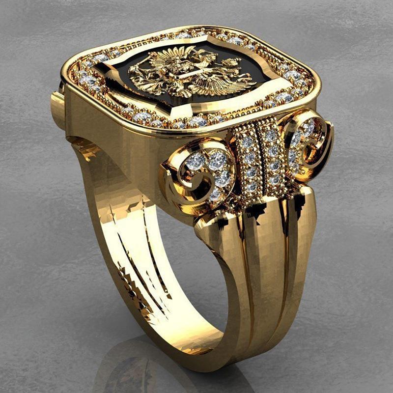 1pc Vintage Gold Eagle Seal Ring, Carved Badge Design, Versatile Ring For Men'S Personality