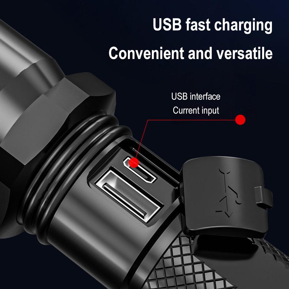 LED Tactical Flashlight USB Rechargeable Focusing Light Multifunctional Mode Portable Outdoor Camping Flashlight