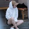 DONLAONE Short Hoodie with Long Hip Hop Dance Solid Color Size Women's Sleeves, Lightweight, Midriff-Baring, Costume, Jazz, Cute, Spring/Autumn/Winter