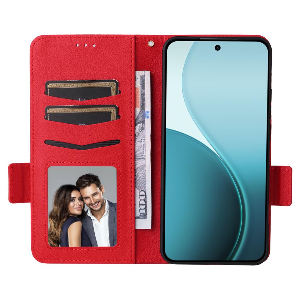 For Oppo Reno14 5G (Global) Case with Wrist Strap Litchi Texture PU Leather Wallet Phone Cover
