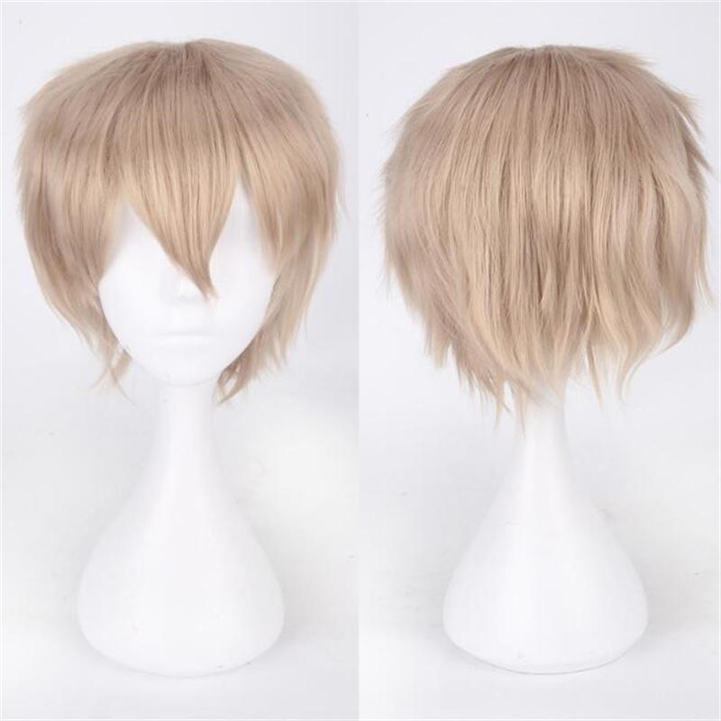 30 cm kurze, glatte Cosplay-Perücke, hochgeklappt, zottelig, flauschig, geschichtet, hitzebeständig, Kunsthaar, Anime-Cosplay-Perücken + Perückenkappe