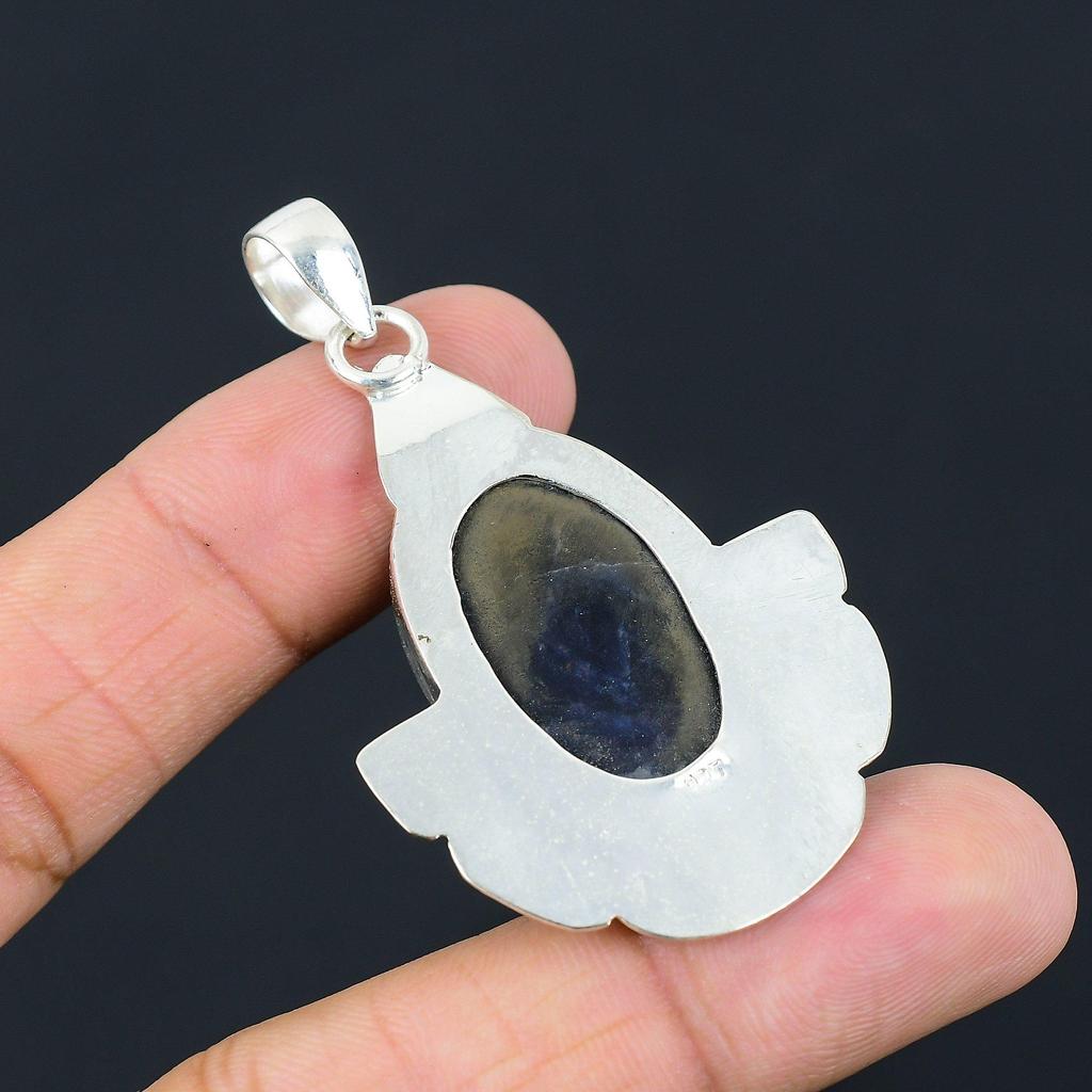 Oval Sodalite Rough Gemstone 925 Sterling Silver Wife Wedding Pendant Jewelry