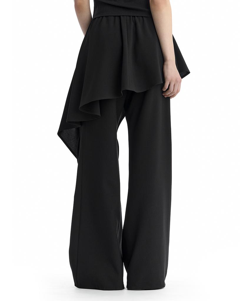 Teulimingbeodeu Layered Skirt Bootcut Trousers [ Black ]
