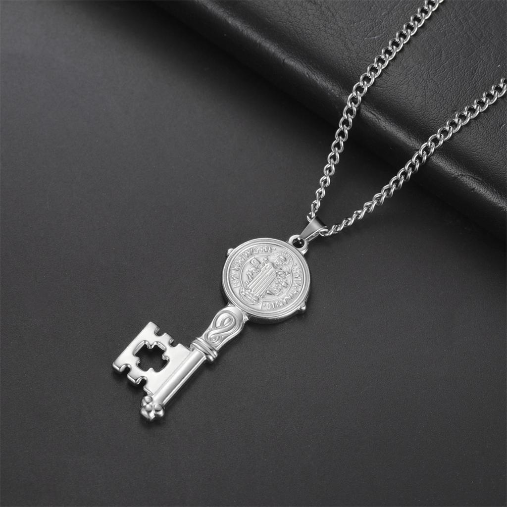 Collane Forma Chiave di San Benedetto Acciaio Inossidabile San Benito Collana Amuleto per Uomini Donne Gioielli Cristiani Regali