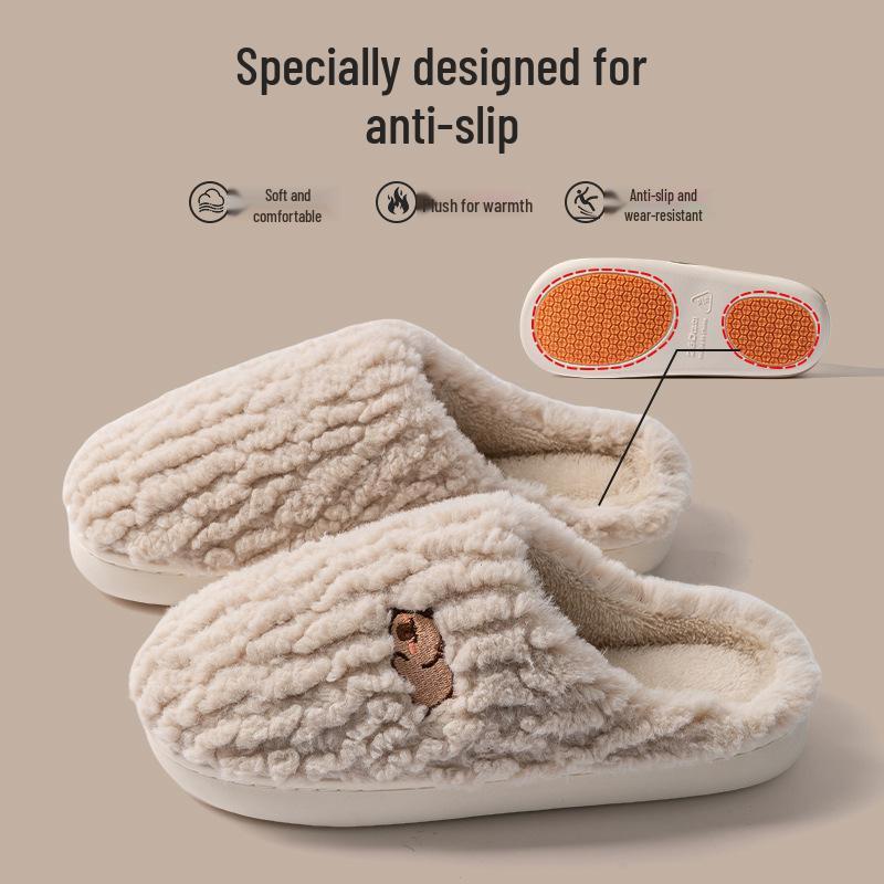 Women's and Men's Non-Slip Plush Cotton Slippers for Spring, Autumn, and Winter