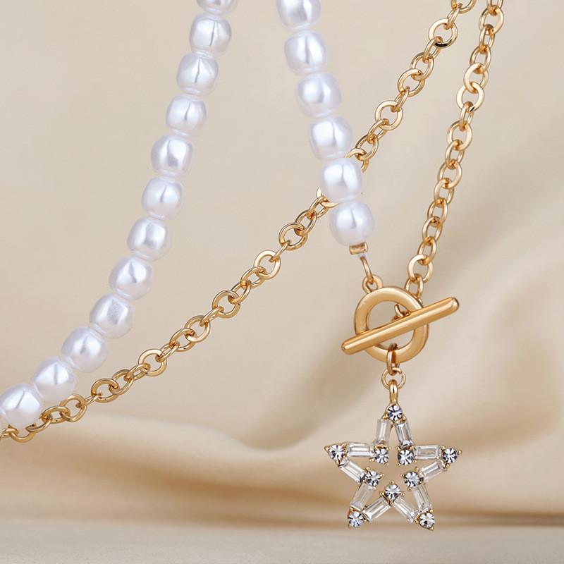 

Elegant Korean Inspired Pearl Star Zirconia Titanium Steel Necklace For Women Stylish