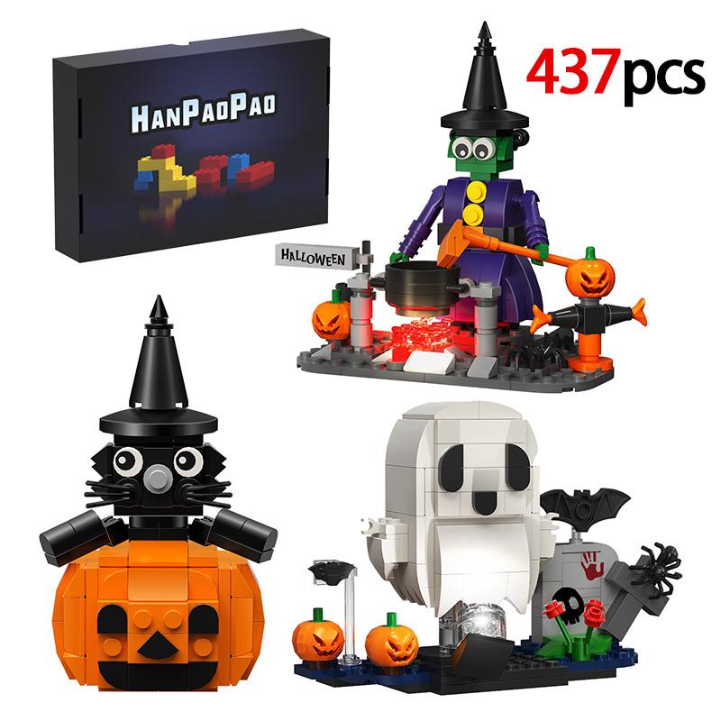 Halloween Kürbis Laterne Figuren Bausteine Set Horror Monster Kürbis Geist Trick BricksHead Modell Spielzeug für Kind Junge