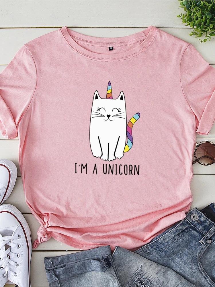 I'm A Unicorn Cat Print T Shirt Women Short Sleeve O Neck Loose Tshirt Summer Women Causal Tee Shirt Tops Camisetas Mujer