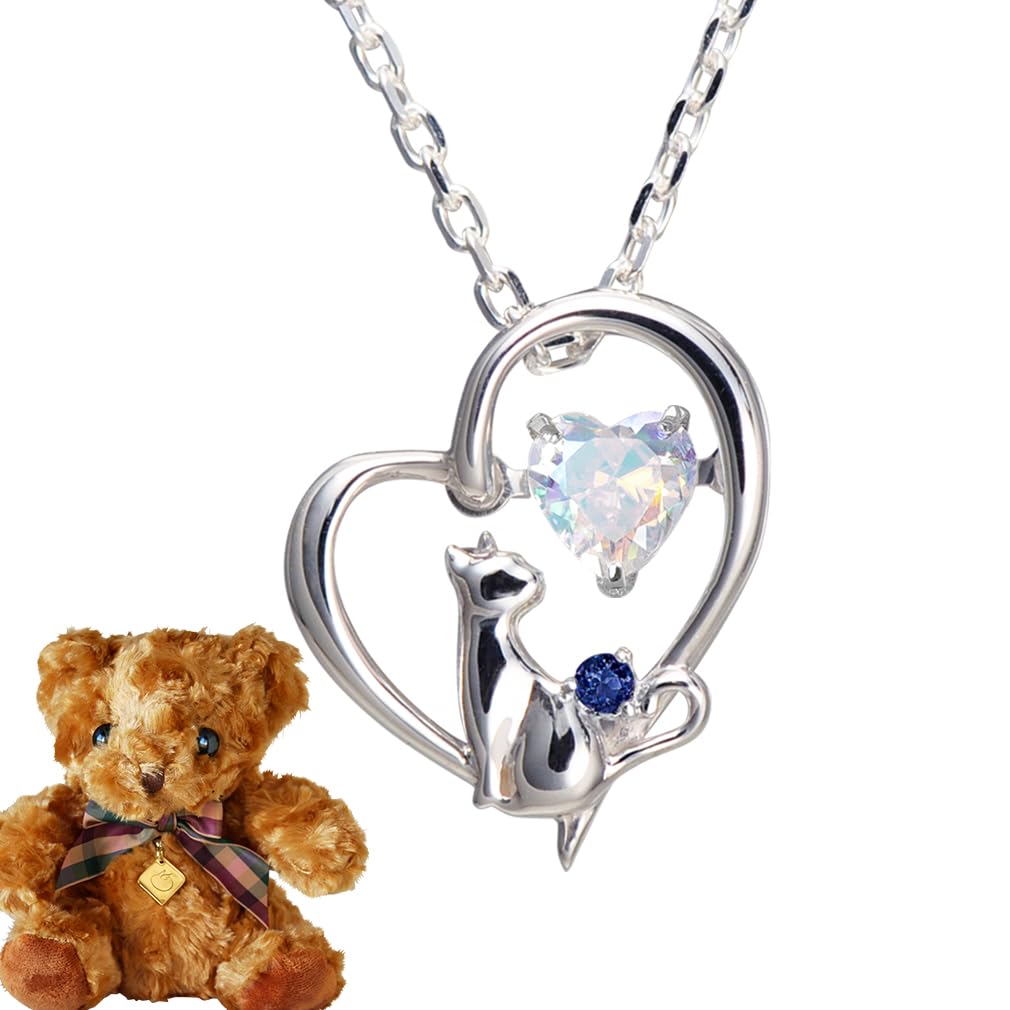 

Selectable Birthstone Necklace Finest Zirconia Dancing Stone Heart Cat Pendant Silver Sapphire Bear Stuffed Toy [Future Angel] Women s [Aurora]