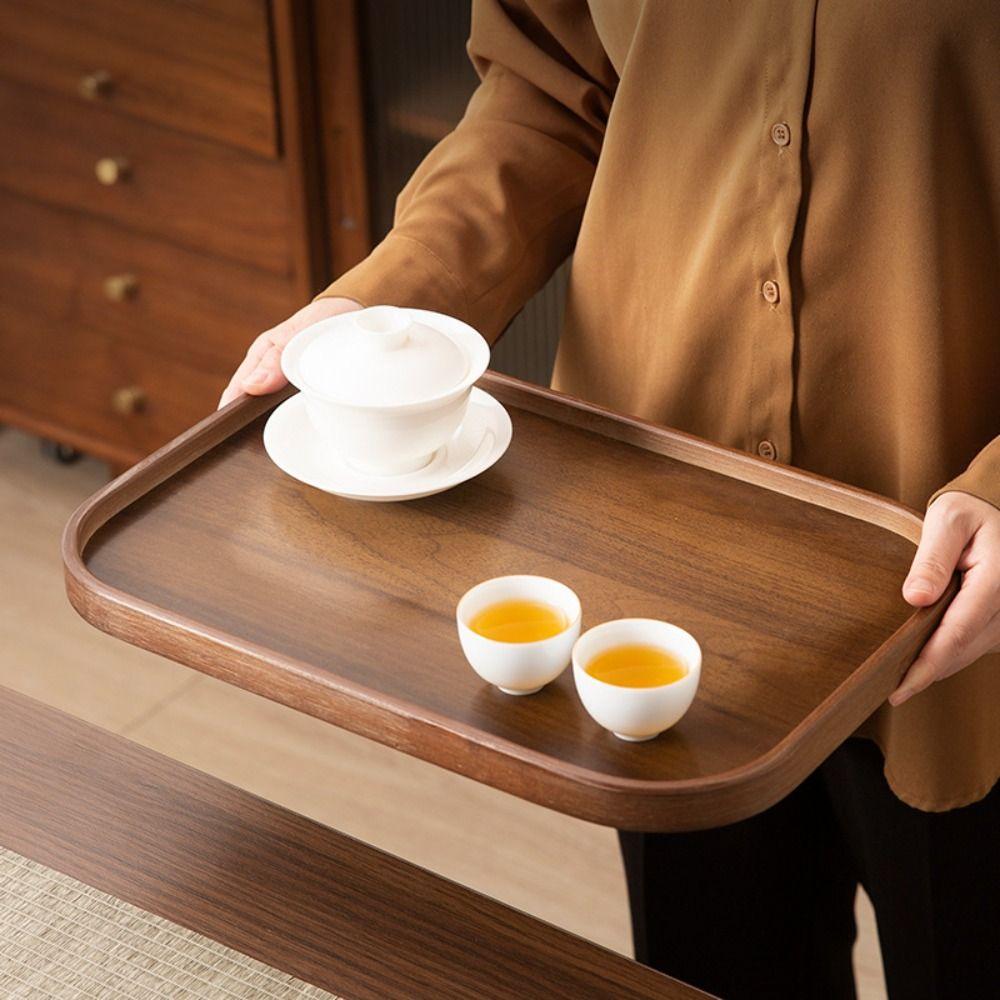 Walnut Wood Color Serving Tray Retro Style Fruit Plate Smooth Edge Tea Tray  Home