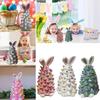 Happy Easter Bunny Tree Resin Bunny Figurines W/ Colorful Beads Tabletop Decor Lights Up Rabbits Spring Easter Decorations Gifts