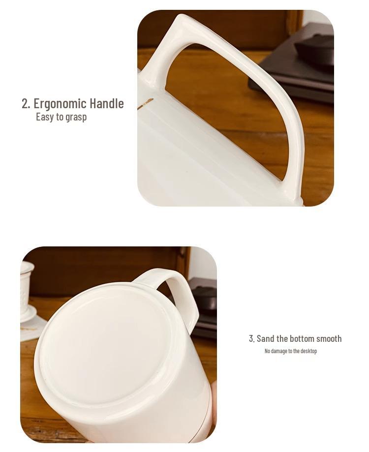 Gold Rim Ceramic Tea Strainer Cup with Lid and Mesh Filter