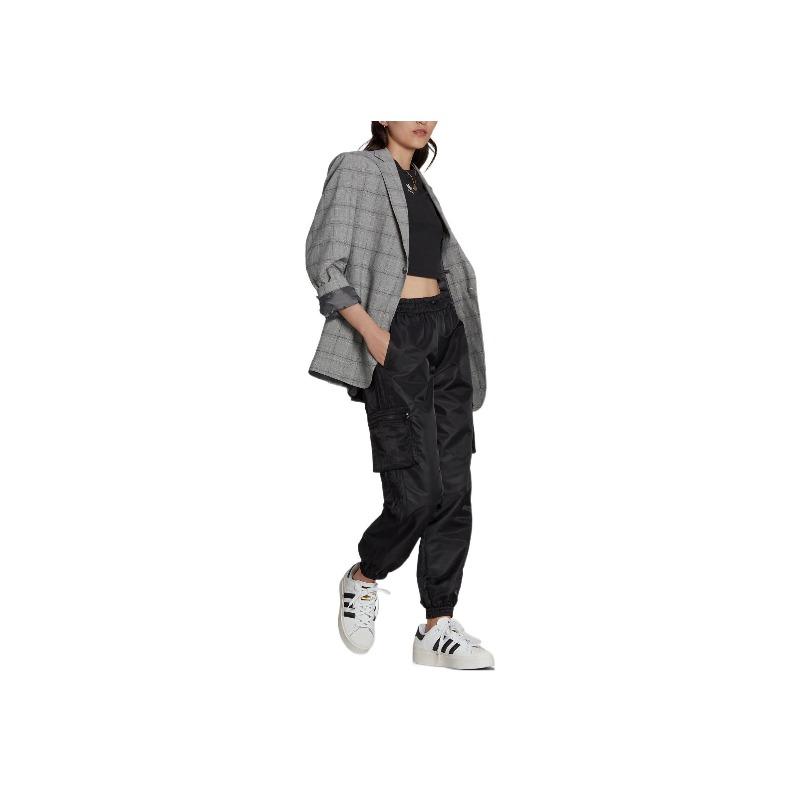 adidas Originals Trefoil Solid Color Pocket Logo Joggers With Drawstring Cuffs Women Bottoms Black HL9067