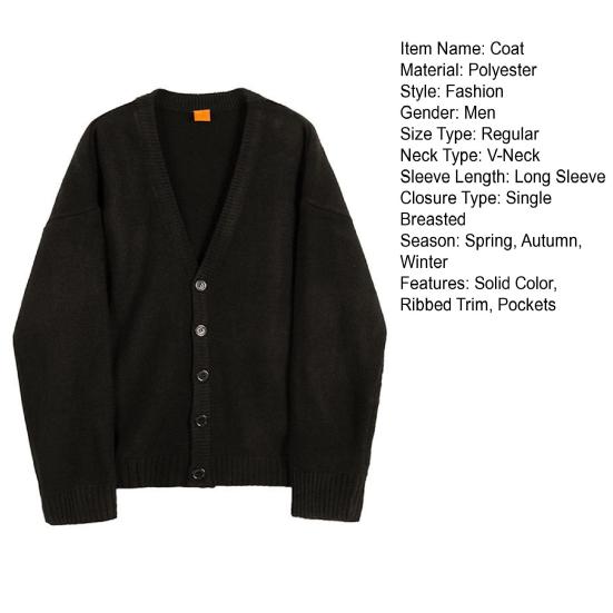 Pánské pletené zboží s výstřihem do V, dlouhými rukávy, žebrovaným lemem, zesílené, pánské podzimní zimní jednobarevné pletené sako s knoflíkovým zapínáním