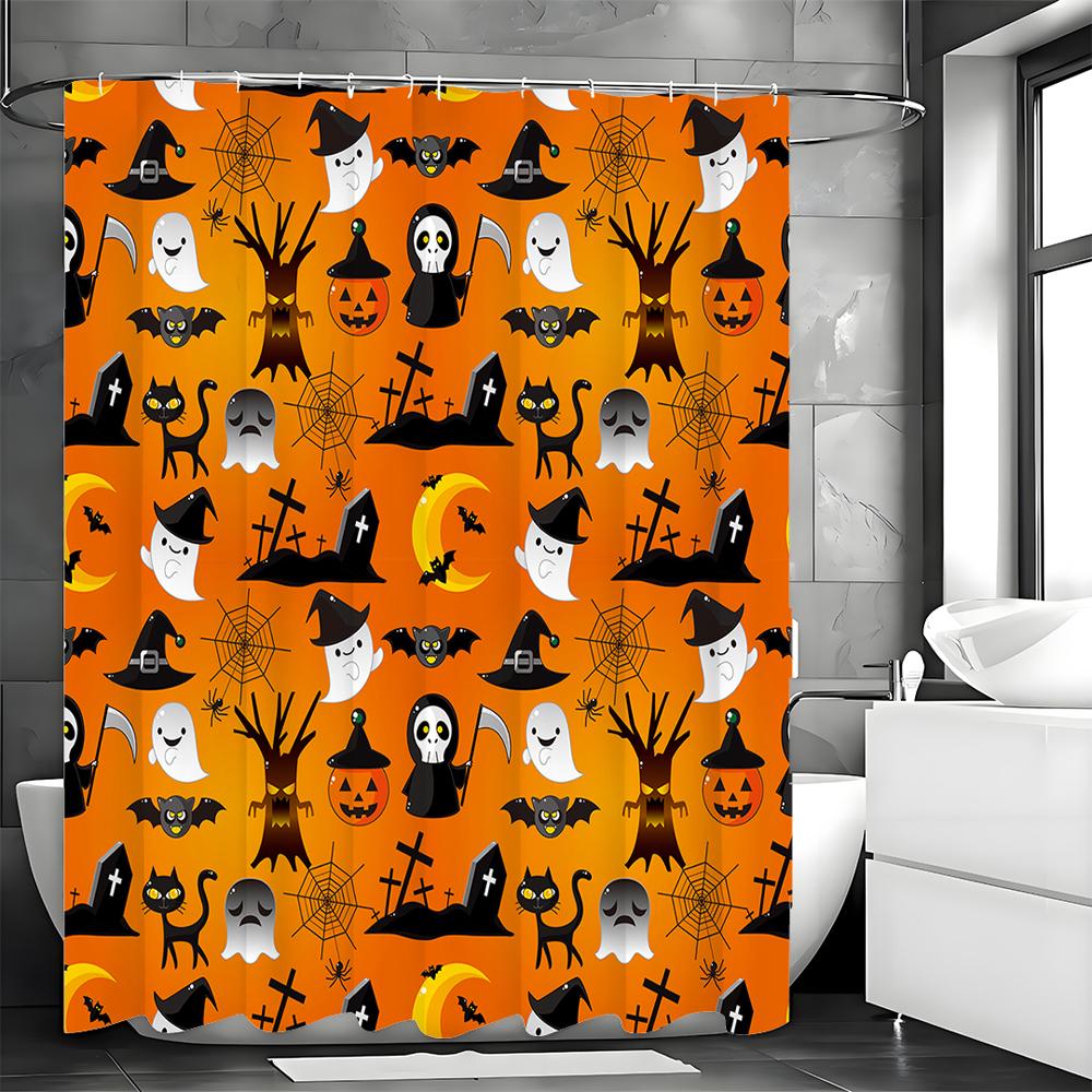 Halloween Pumpkin Head Spooky Shower Curtain, Bathroom Decorative Shower Curtain, Waterproof Shower Curtain with Hooks