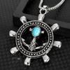 Turquoise Rudder Pendant Necklace Punk Hip-Hop Necklace Retro Anchor Necklace