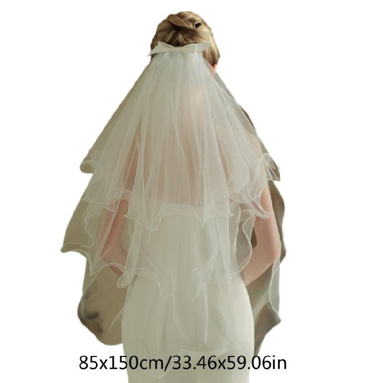 Bowknot Wedding Bride Veil with Rolled Edge Three Layer Bridal Veil Elegant Short Veil Bride Bridesmaid Hair Accessories