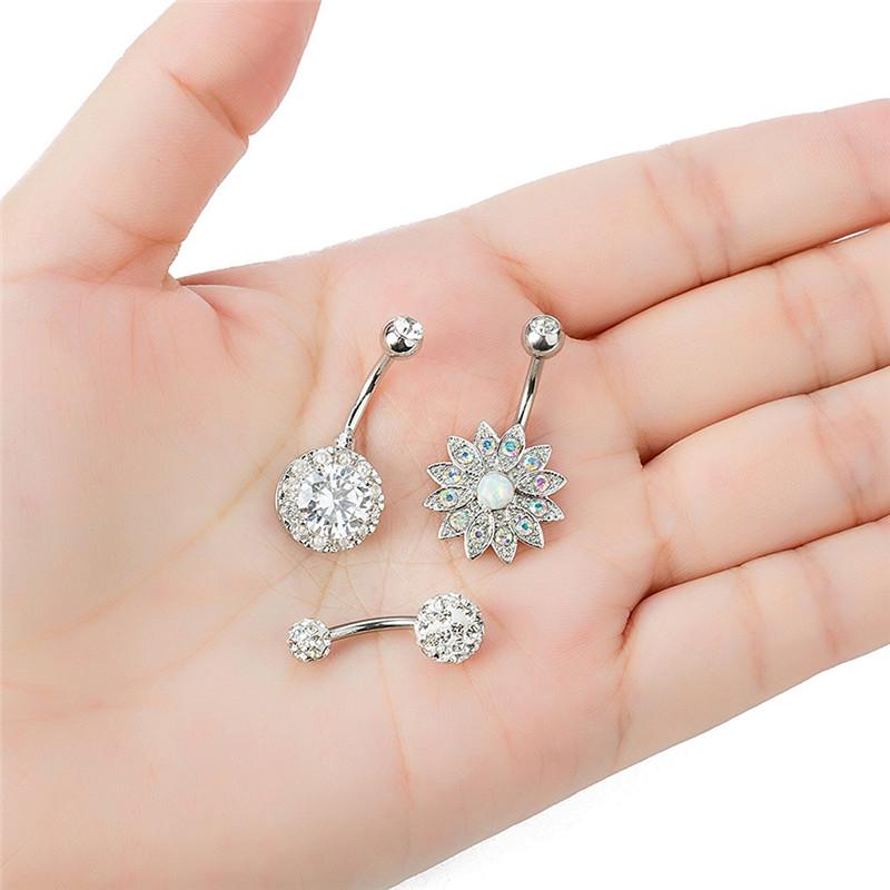 3Pcs/Set Stainless Steel  Opal Belly Button Rings Navel Piercing Jewelry