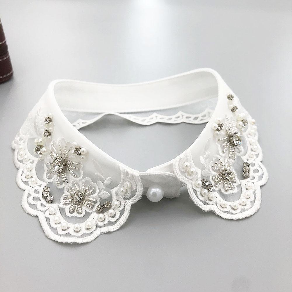 

White Black beaded rhinestone lace collar neck ladies wild shirt fake collar sweater coat decorative detachable neck collar