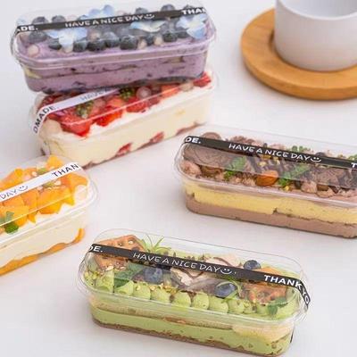 50Pcs Clear Rectangle Dessert Container With Lids 280ml Cake Organizer Loaf Deli Container Fruit Packaging Boxes Kitchen Gadgets