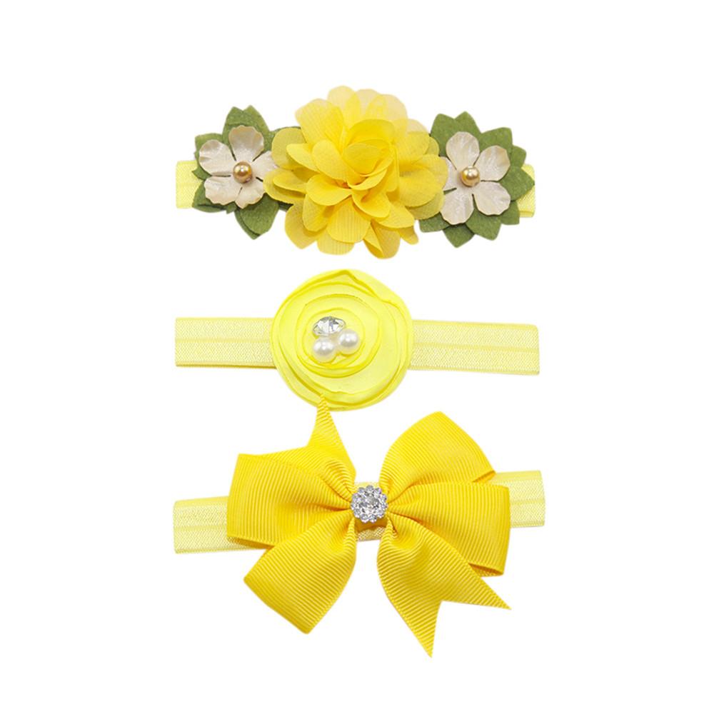 3Pcs Kids Elastic Floral Headband Pearl Hair Girls Baby Bowknot Hairband Set