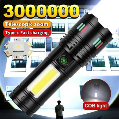 High Power LED Handheld Flashlight,5 Modes, Adjustable Beam, Type-C Fast Charging, Rechargeable Battery, Aluminum Alloy, with USB Cable