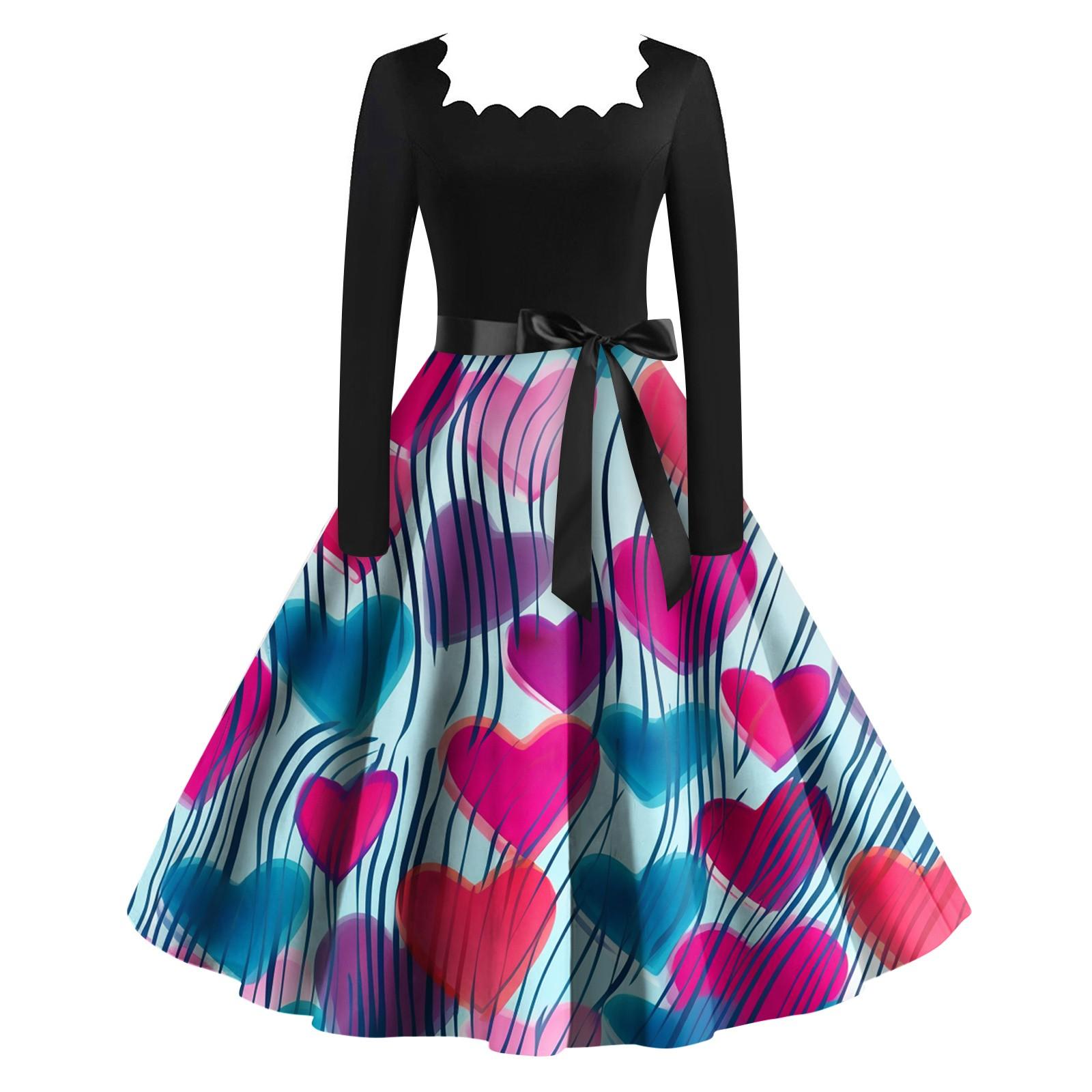 Женское винтажное классическое платье с длинным рукавом и принтом ко Дню святого Валентина — фото 5