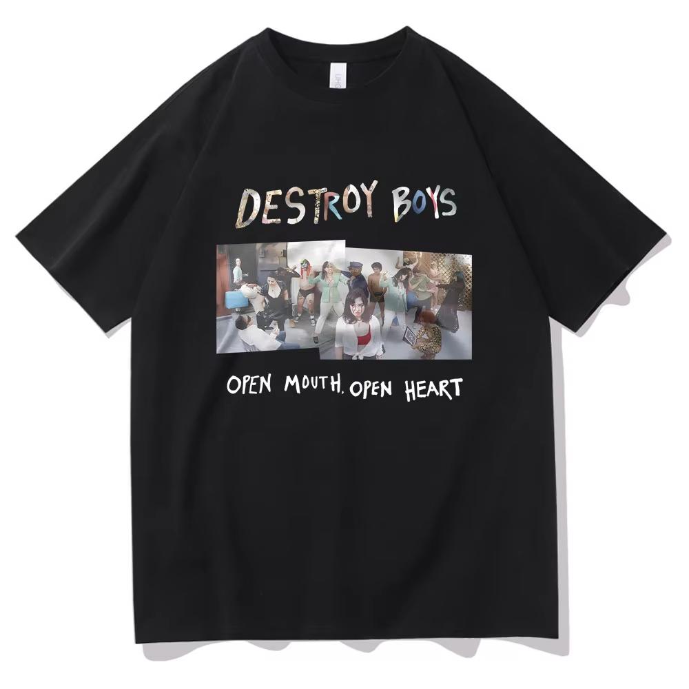 

Best Famous Destroy Boys Open Mouth Open Heart Album Graphic T-shirts Men Women Cotton Casual Oversized Short Sleeve T Shirts... S разноцветный