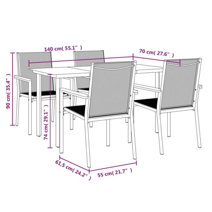 VidaXL Garden Dining Set 5 Pcs Black Textilene and Steel 3187043