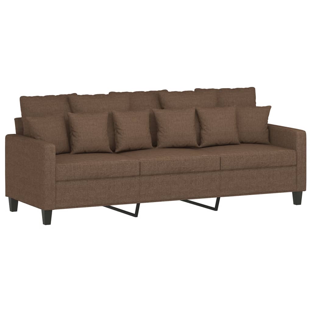 3 Piece Sofa Set with Cushions Brown Fabric