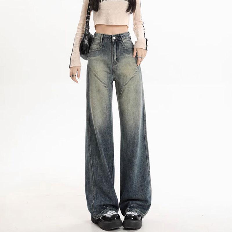 Retro High Waist Plus Size Wide Leg Denim Pants for Women 3XL