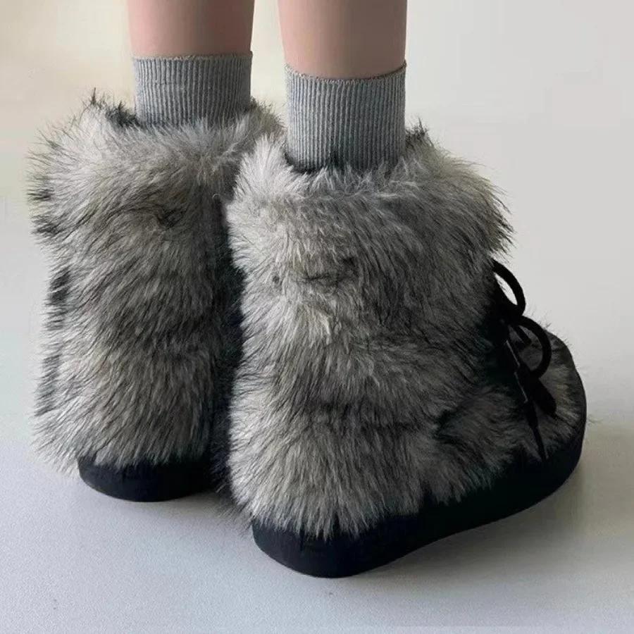 Fashion New Trend Fur Women Snow Ankle Boots Flats Platform Shoes Warm Plush Casual Cozy Sneakers Woman Designer Winter Botas Mujer
