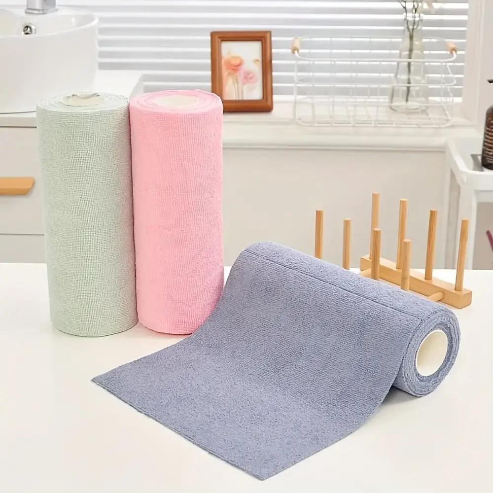 1 Roll of 20 Sheets Reusable Cleaning Wipe Household Kitchen Cloth Microfiber Towel Rolls Dish Rags Wash Paper Towel Replacement