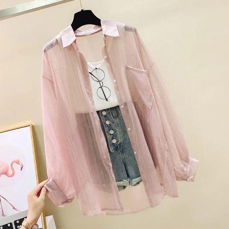 2024 Loose Mint Chiffon Cardigan: Korean Style Women's Long Sleeve Summer Jacket
