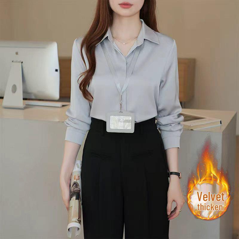 Damska biała satynowa koszula formalna z długim rękawem 2025: Odporna na zagniecenia, wysokiej klasy odzież profesjonalna na jesień/zimę do nauczania i na rozmowy kwalifikacyjne