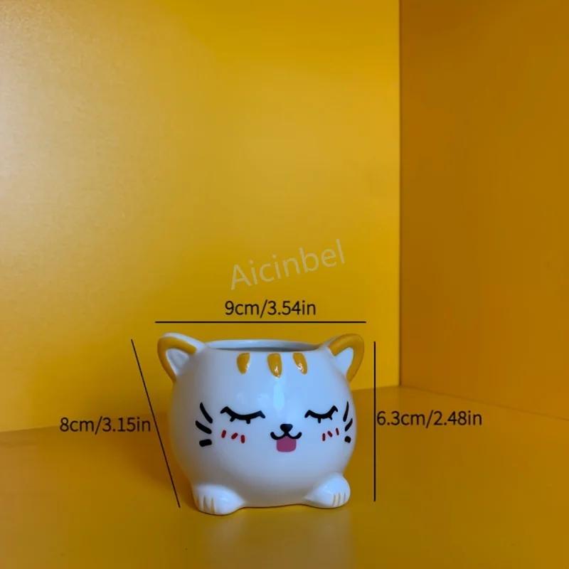 3pcs Set Ceramic Cat Planter Cute Cartoon Style Succulent Pots with Drainage Holes for Indoor/Outdoor Decor for Home & Office