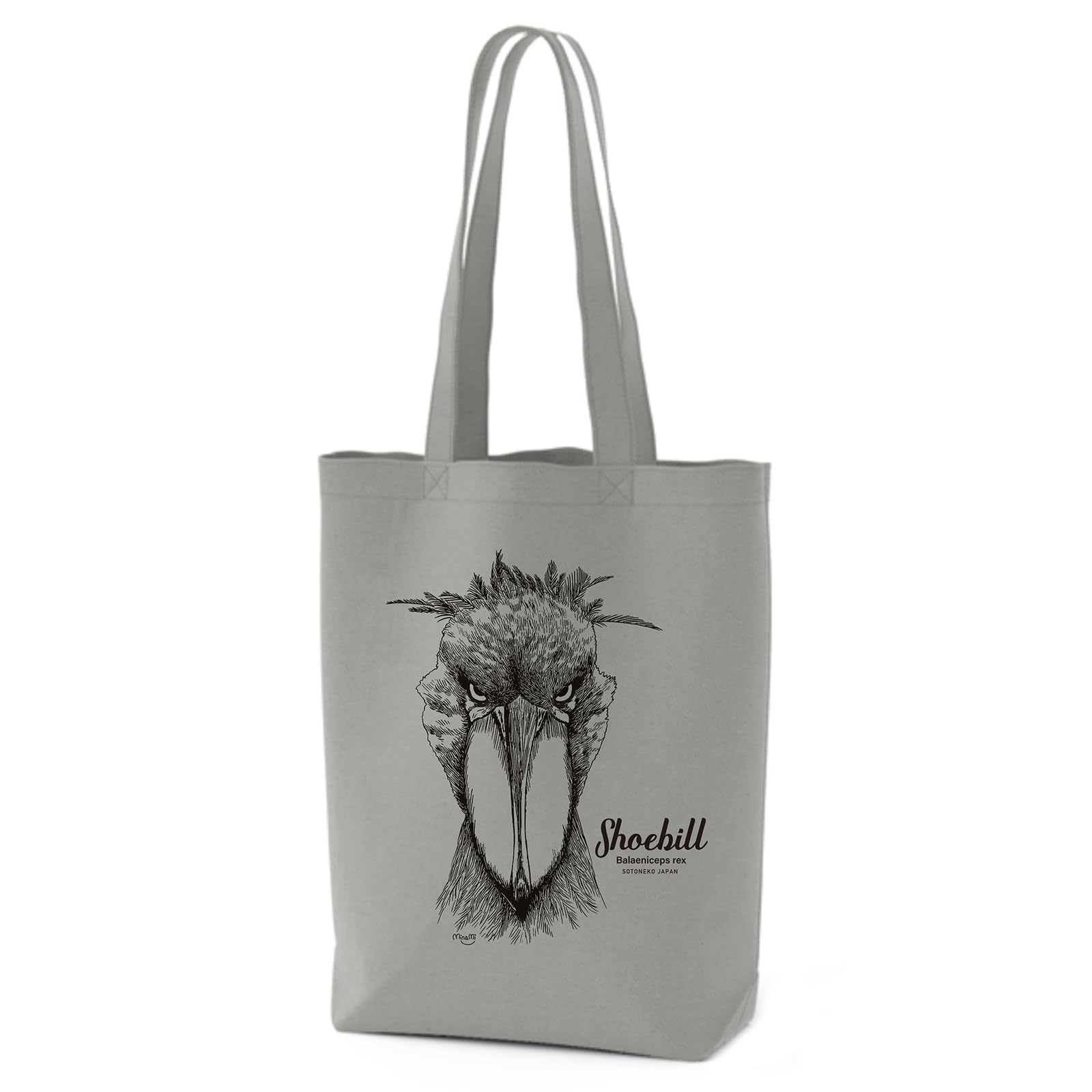 SOTONEKO JAPAN Сумка-тоут, Дизайн с китоглавом, Сумка через плечо, Формат А4, Вертикальная, С боковыми складками, Хлопок, МужскаяЖенская, Серая, Иллюстрация в стиле линейного рисунка