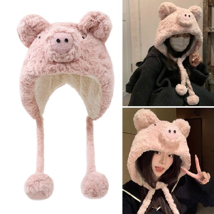 Winter Warm Plush Pig Ear Earflap Hat for Women Girl Furry Beanies Hat Outdoor Activity Cold Weather Skull Hat Headwear