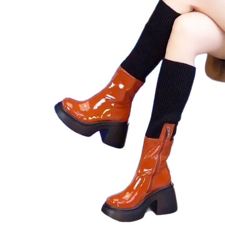 Waterproof Platform Thick-soled Knee Boots for Women Wear 2025 Fashion Autumn and Winter New High-heeled Thick-heeled Elastic Socks Boots